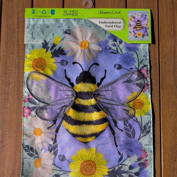 Meadow Creek Other - Embroidered Yard Flag Featuring Bumblebee And Flowers 100% Recycled Fabric Women